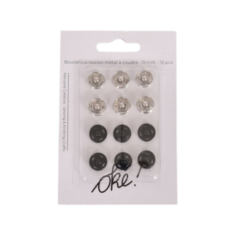 SACHET DE 6 / BOUTON PRESSION METAL A COUDRE 11 MM. 12 PCS